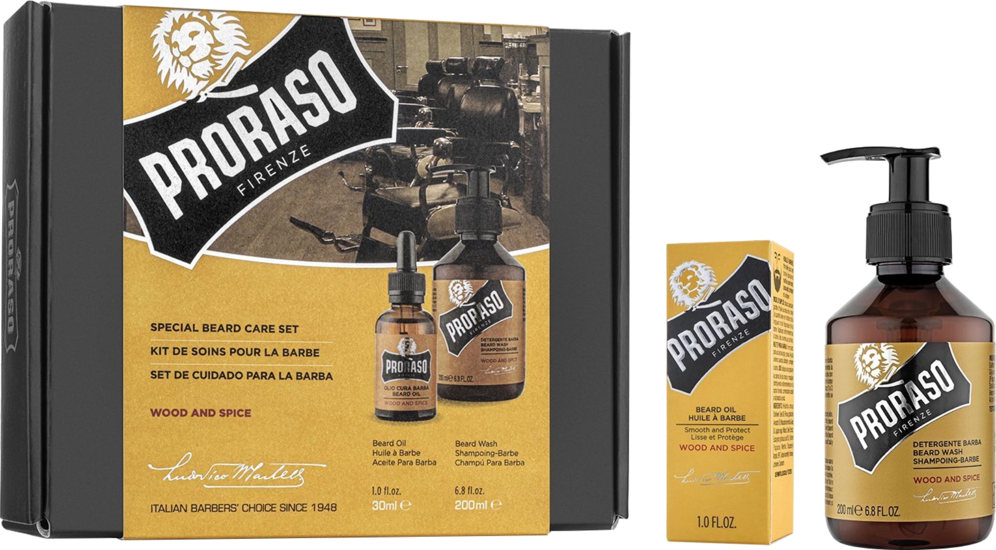 Подарунковий набір для догляду за обличчям Proraso Duo Pack Oil+Shampoo Wood&Spice (8004395007455) - Фото 1