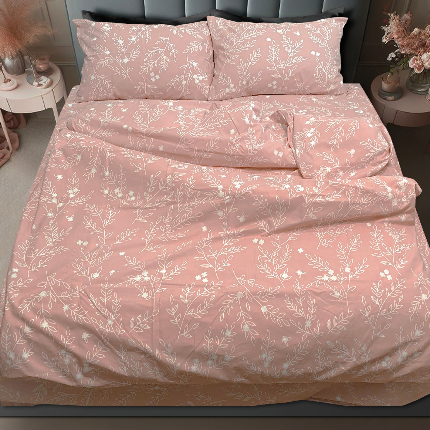 Комплект постільної білизни Zastelli Білі квіти 09-42/20-1718 Pink 175х210 Персиковий (21413) - Фото 1