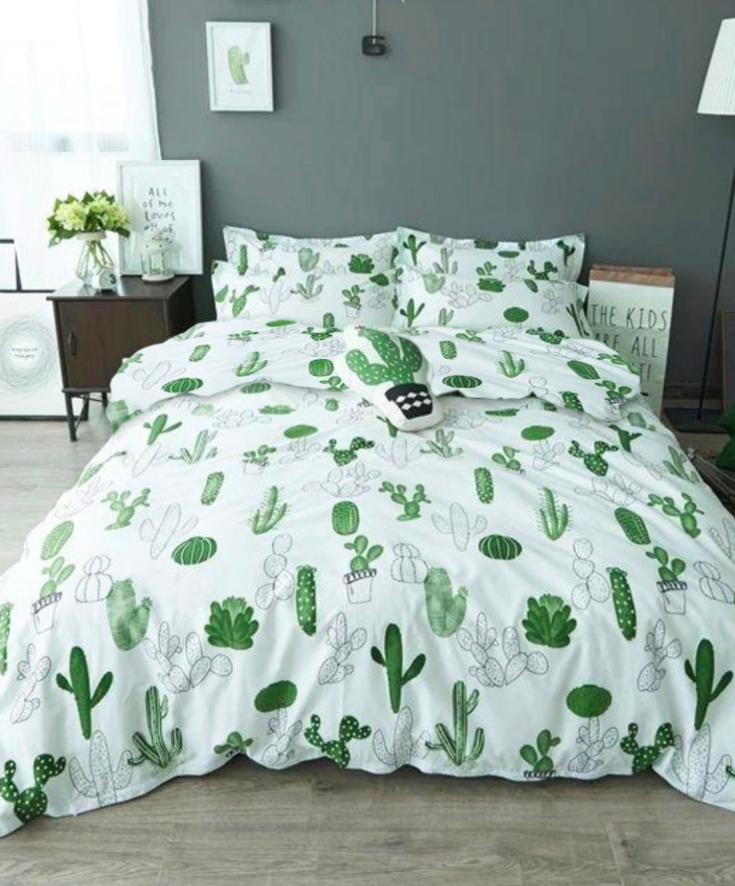 Комплект постельного белья Zastelli Cactus on White бязь 200х220 см зеленый (18266) - Фото 1