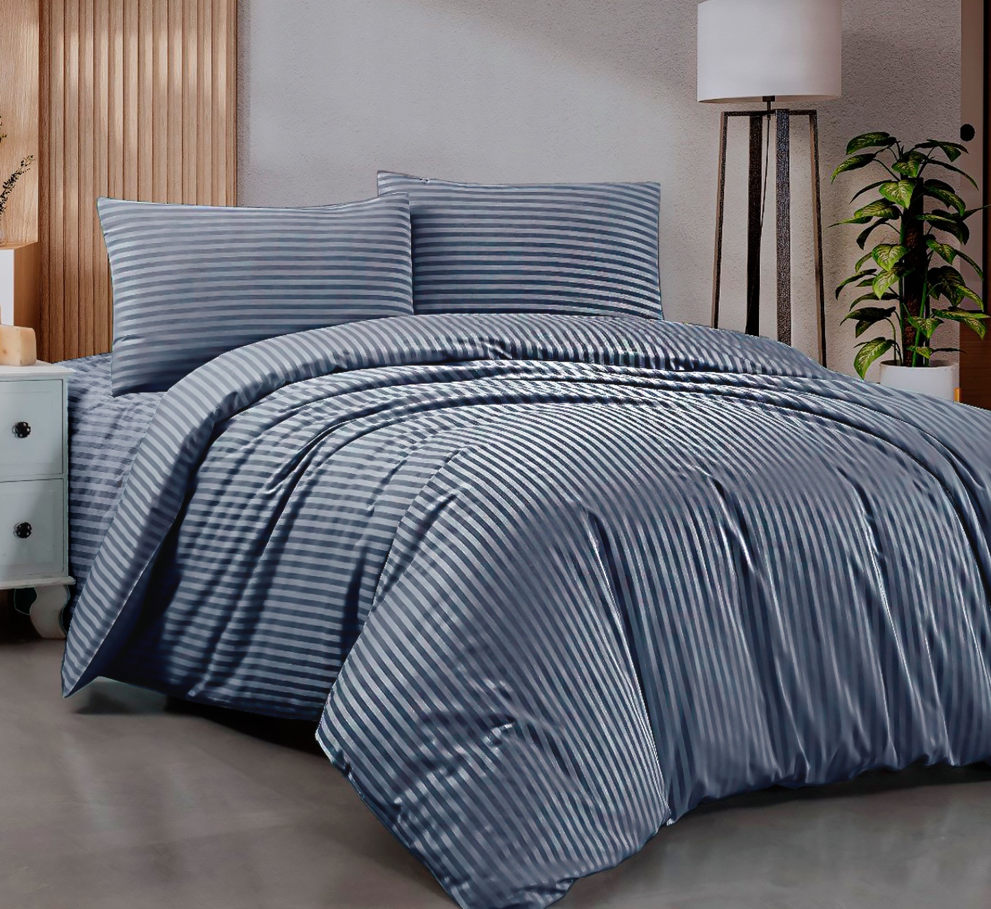 Комплект постельного белья Zastelli Jeans Stripe сатин Поликотон 200х220 см синий (21676) - Фото 1