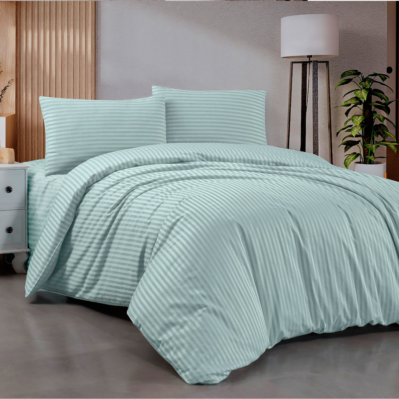 Комплект постельного белья Zastelli Mint Stripe сатин Поликотон 200х220 см зеленый (21708) - Фото 1