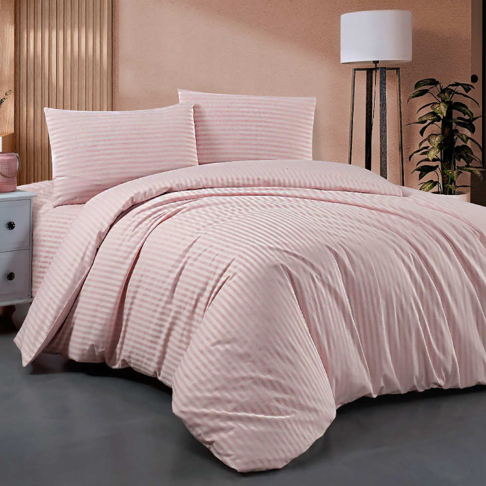 Комплект постельного белья Zastelli Pink Stripe сатин Поликотон 200х220 см розовый (21709) - Фото 1