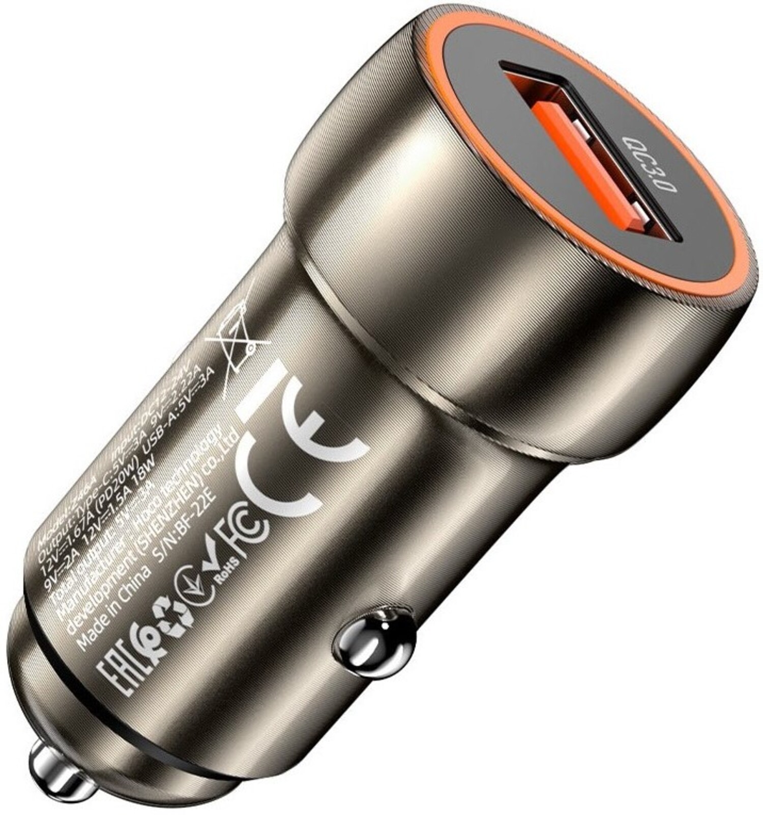 Автомобільний зарядний пристрій HOCO Z46 QC3.0 18W Metal Gray (6931474770271) - Фото 1