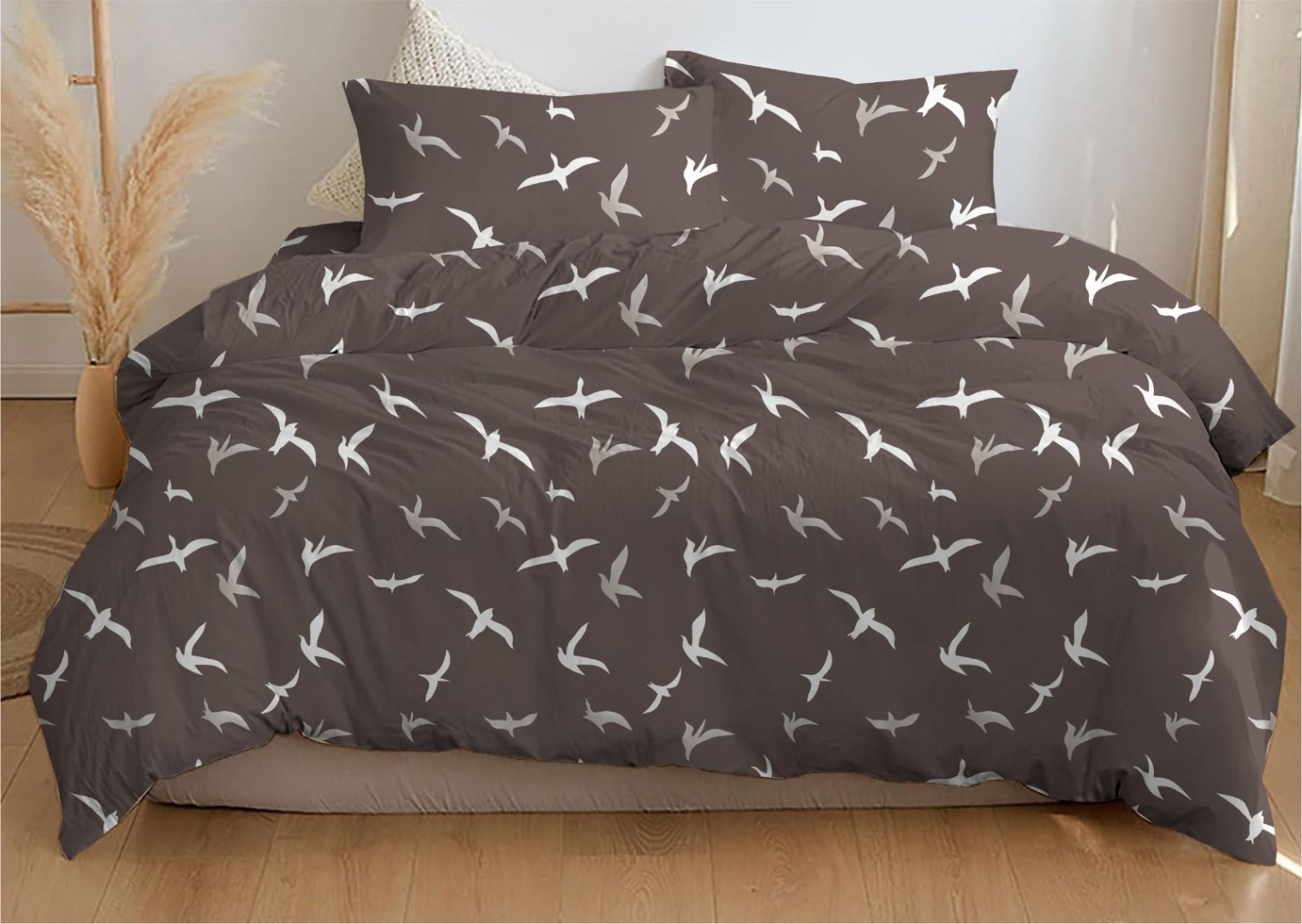 Комплект постельного белья Zastelli Birds on brown бязь 200х220 (22630) - Фото 1