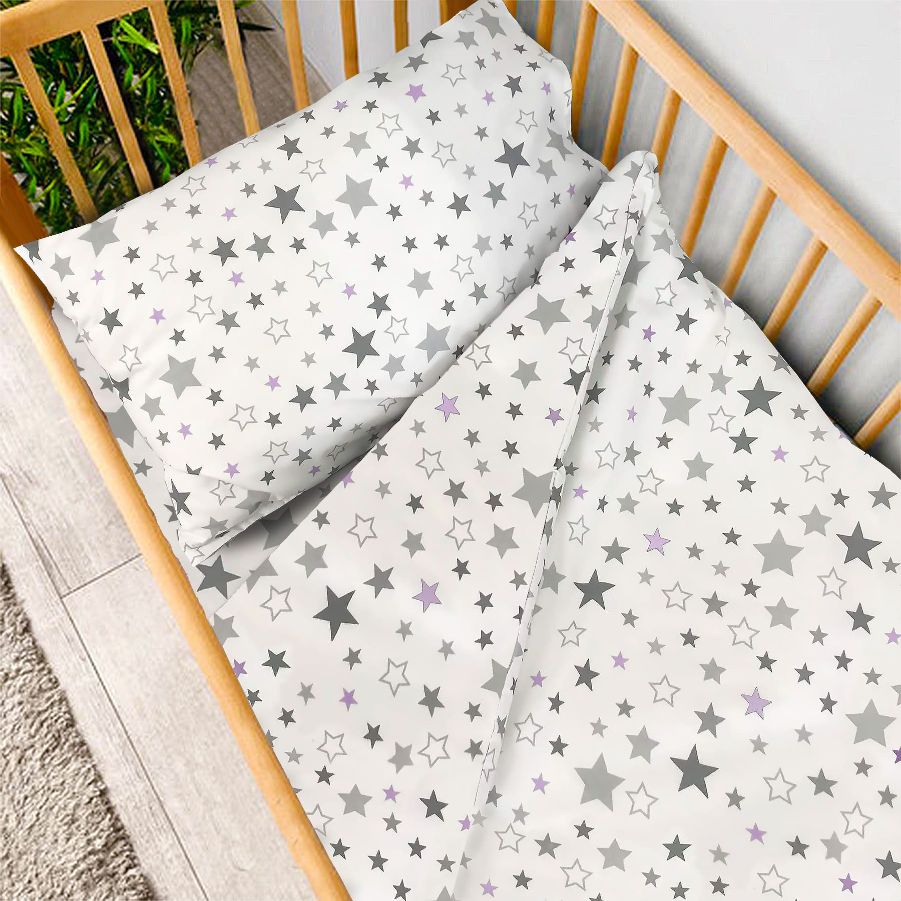 Комплект постельного белья детский Zastelli Белые звезды 731 White/Pink бязь 110х140 см (19758) - Фото 1