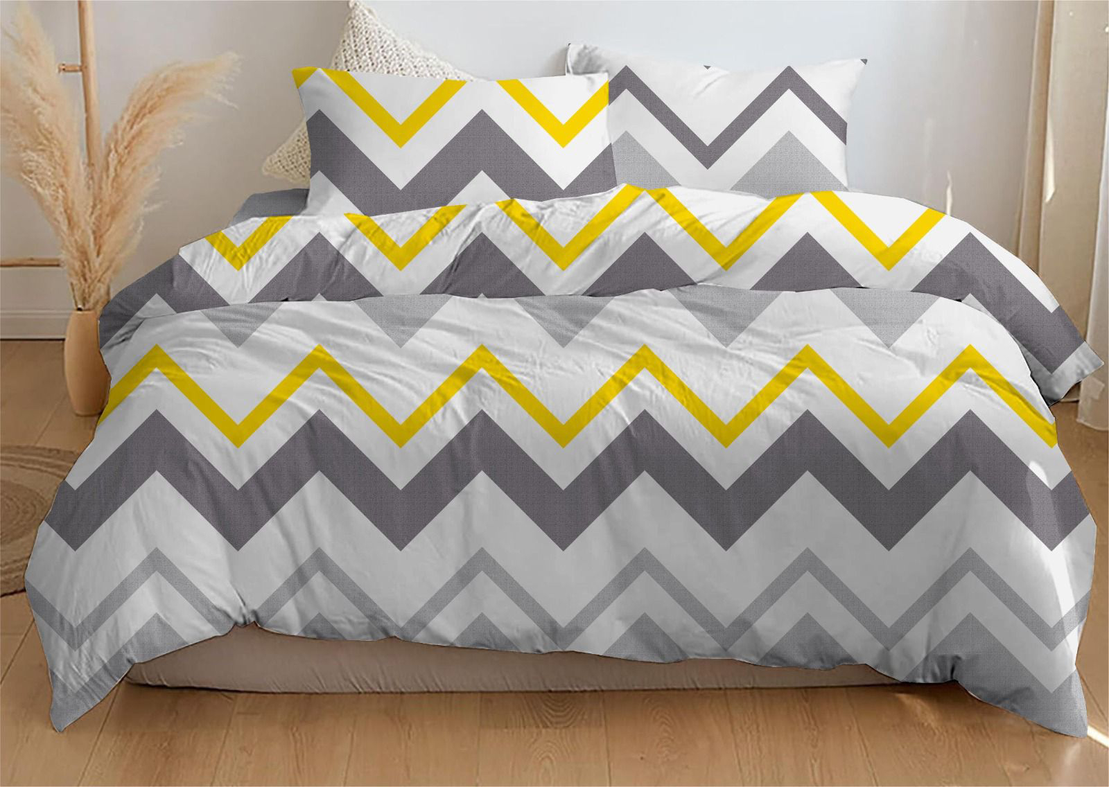 Комплект постільної білизни Zastelli ZIGZAG жовто-сірий бязь 175х210 (22599) - Фото 1