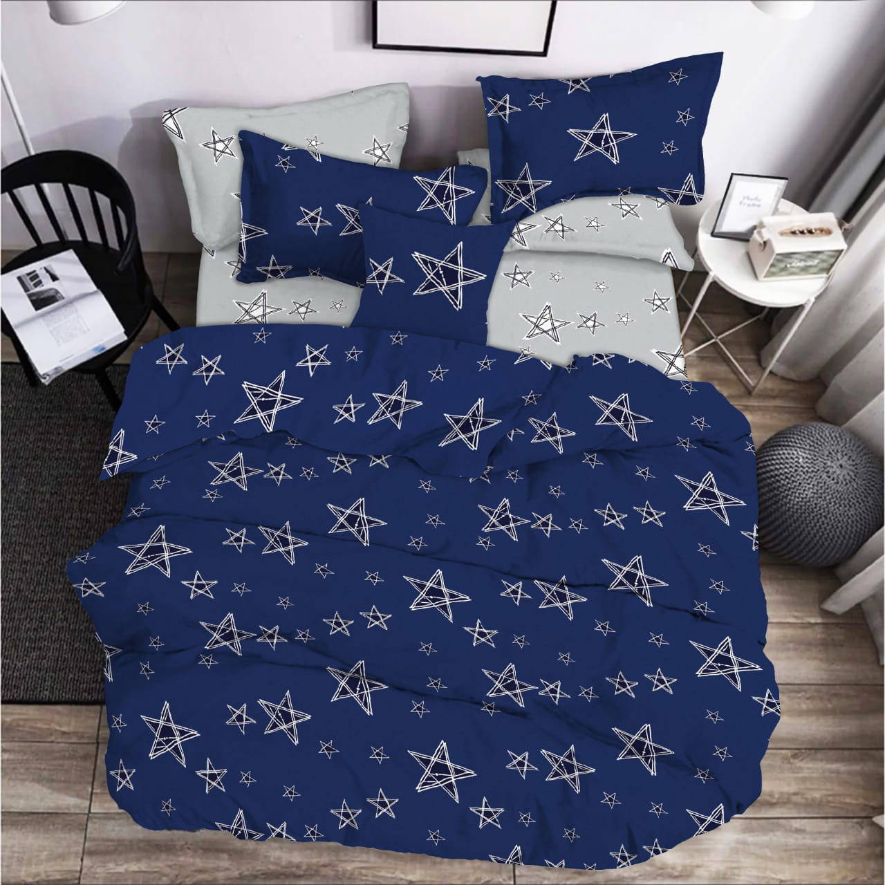 Комплект постельного белья Zastelli Stars on blue and grey бязь 175х210 синий (19230) - Фото 1
