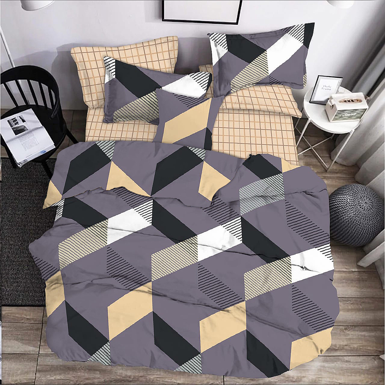 Комплект постельного белья Zastelli Geometric бязь 175х210 серый (19264) - Фото 1