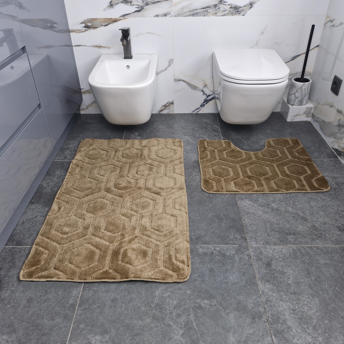 Купить Набор ковров DarianA полипропилен Standard 60х100+60х50 см с вырезом Бежевый соты (1000009629) - Фото 1 Набор ковров DarianA полипропилен Standard 60х100+60х50 см с вырезом Бежевый соты (1000009629) - Фото 1