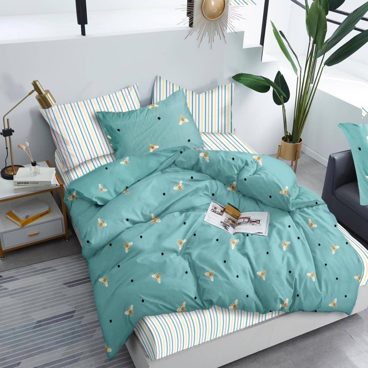 Комплект постельного белья Zastelli Пчелки BEES/CLOUDS FOR BEES бязь 145х210 Зеленый (18216) - Фото 1