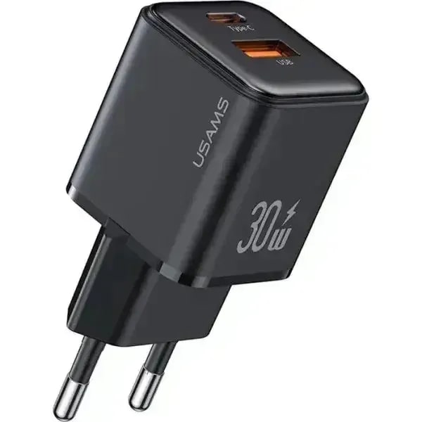 Мережевий зарядний пристрій Usams US-CC189 PD30W+QC3.0 A+C Black (CC189TC01) - Фото 1