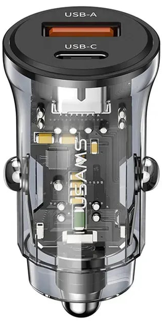 Автомобільний зарядний пристрій Usams US-CC164 30 W Quick Charge Type-C та USB Black - Фото 1