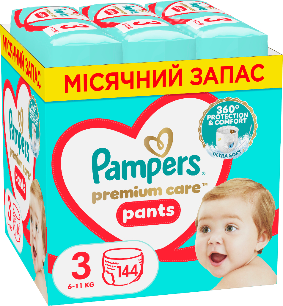 Одноразовые подгузники-трусики Pampers Premium Care Pants Размер 3 (6-11 кг) 144 шт. (80825837) - Фото 1