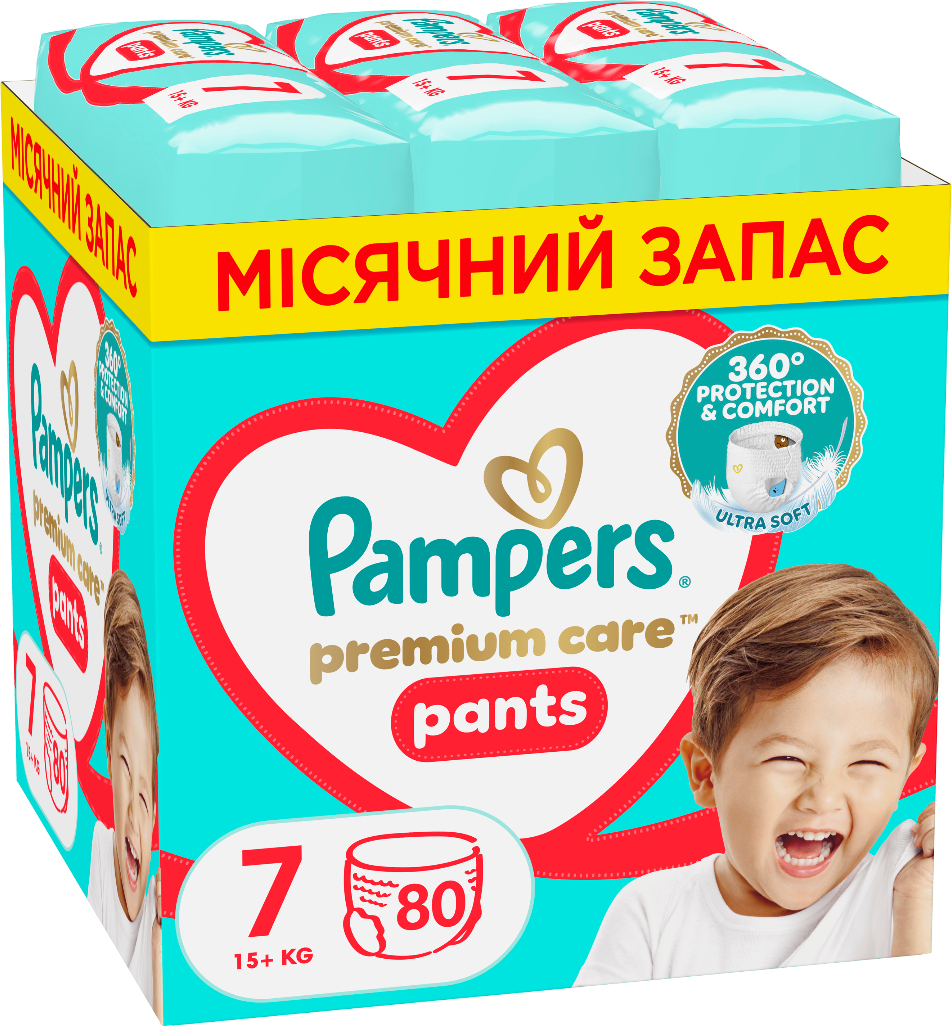 Одноразовые подгузники-трусики Pampers Premium Care Pants Размер 7 (15+ кг) 80 шт. (80825829) - Фото 1