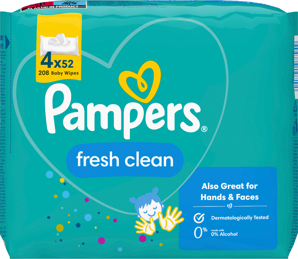 Вологі серветки для немовлят Pampers Fresh Clean, 208 шт. (4*52 шт) (80777981) - Фото 1
