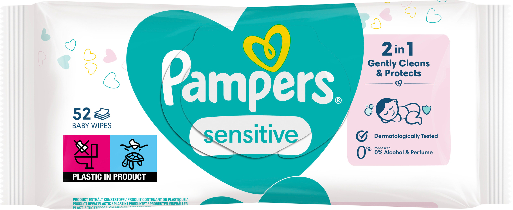 Вологі серветки для немовлят Pampers Sensitive, 52 шт. (80777997) - Фото 1