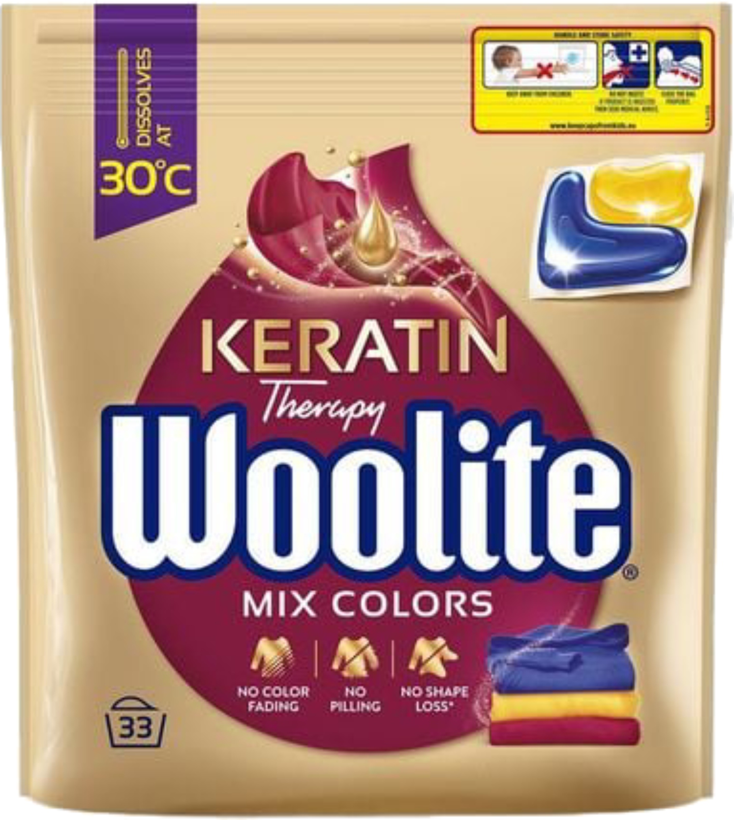 Капсулы для стирки Woolite Для цветных тканей с кератином 33 шт. - Фото 1