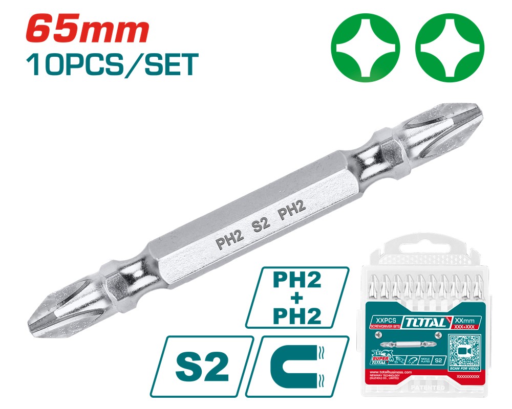 Біта для викрутки Total PH2+PH2 65 мм 10 шт. (TAC16PH233) - Фото 1