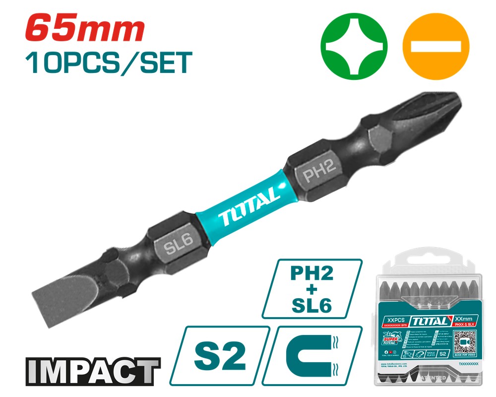 Біта для викрутки Total PH2+SL6 65 мм 10 шт. (TACIM16HL133) - Фото 1