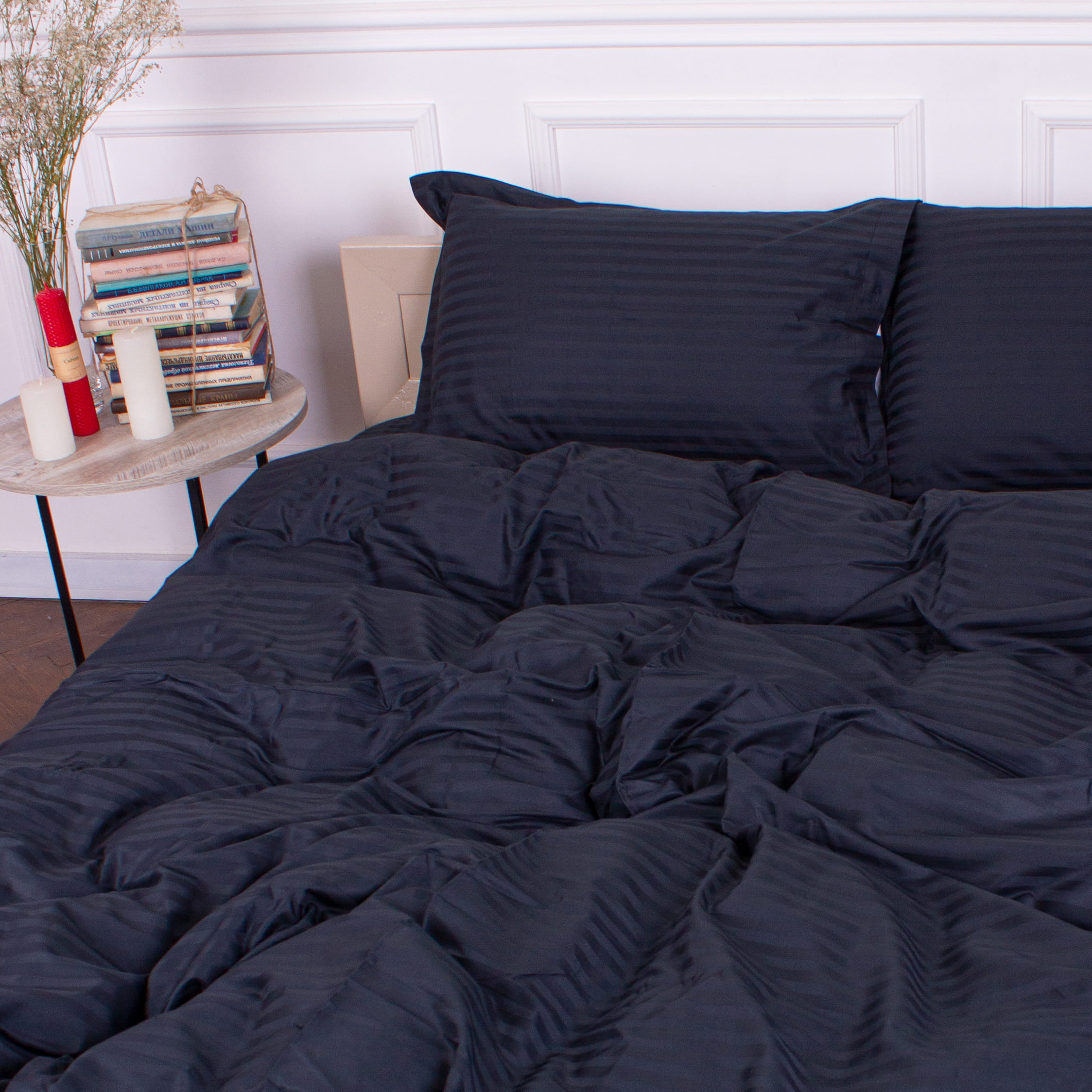 Комплект постільної білизни MirSon Satin Stripe 30-0021 Dark Blue 143х210 см (2200005255742) - Фото 1