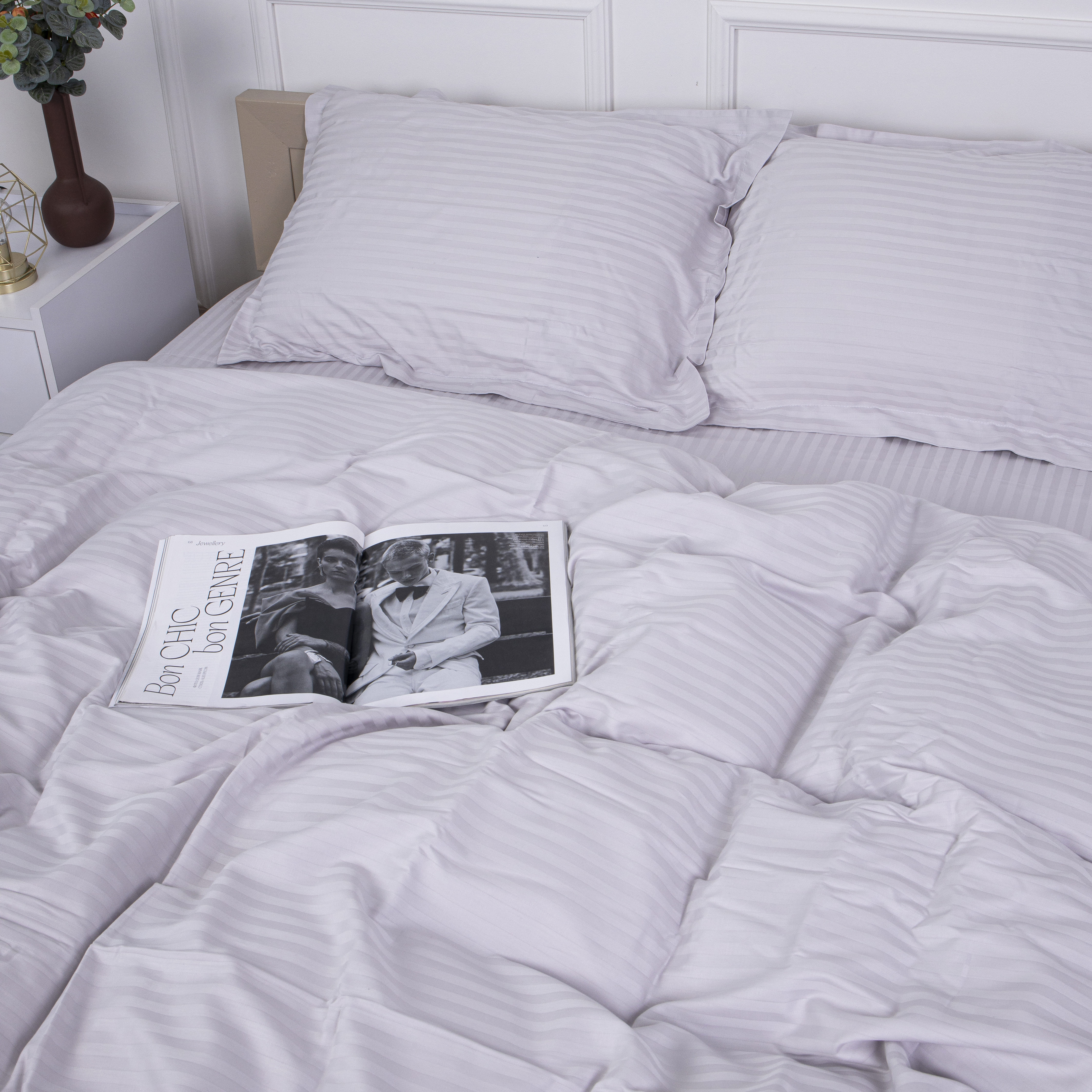 Комплект постільної білизни MirSon Satin Stripe 30-0010 Light Gray 143х210 см (2200005251119) - Фото 1