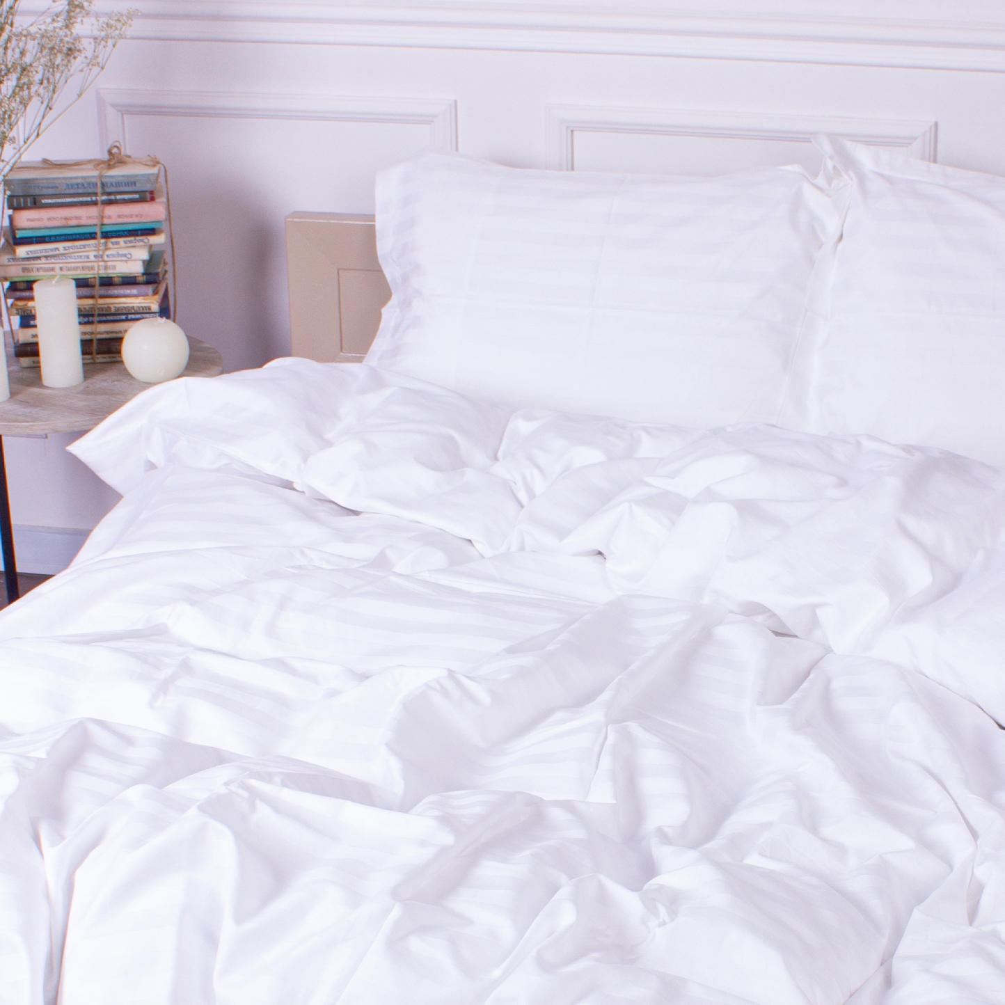 Комплект постільної білизни MirSon Satin Stripe 30-0001 White 160х220 (2200005245712) - Фото 1