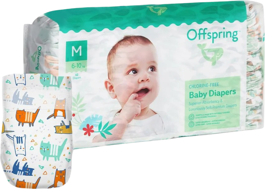Купить Одноразовые подгузники Offspring размер M, 6-10 кг, 42 шт. Котики (DP-OI-FAT-M42P-MTC) - Фото 1 Одноразовые подгузники Offspring размер M, 6-10 кг, 42 шт. Котики (DP-OI-FAT-M42P-MTC) - Фото 1