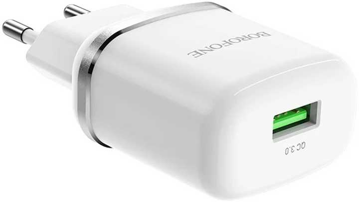 Сетевое зарядное устройство BOROFONE BA36A High speed single port QC3.0 charger set 18W White (6931474715975) - Фото 1