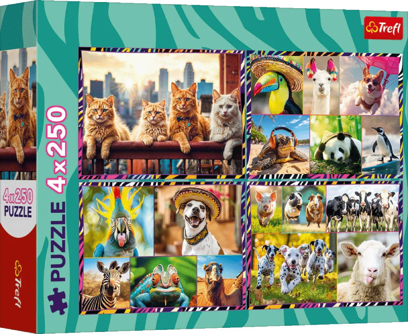 Купити Пазли (8 +) Trefl Веселі тварини 4x250 ел. (33134) - Фото 1 Пазли (8 +) Trefl Веселі тварини 4x250 ел. (33134) - Фото 1