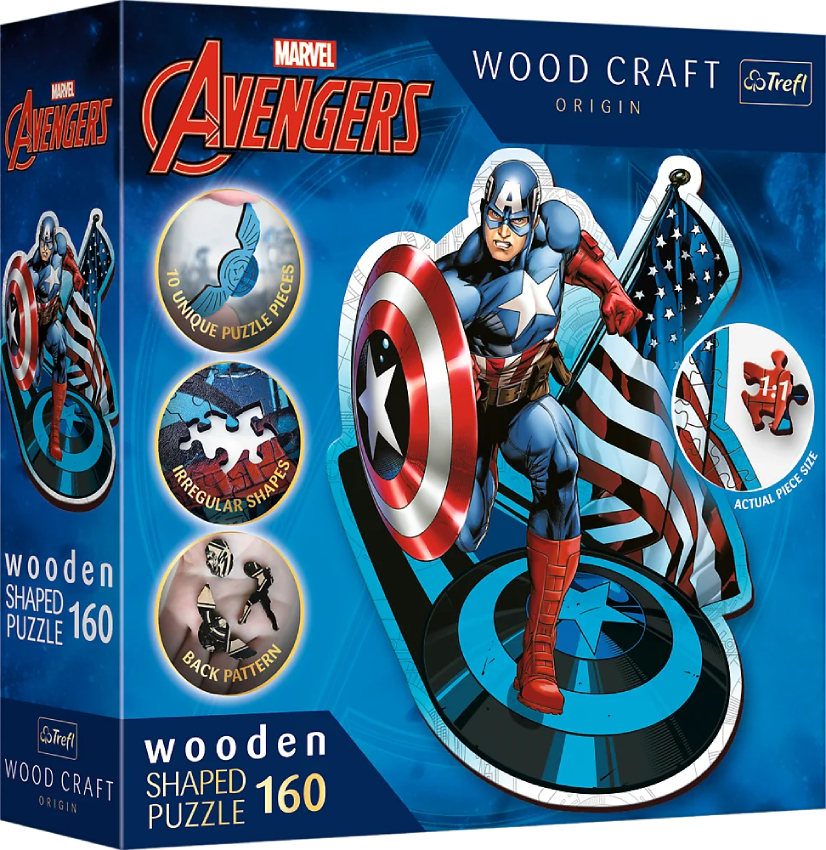 Пазлы (5-7 лет) Trefl Wooden Marvel Heroes Бесстрашный Капитан Америка 160 эл. (01949) - Фото 1