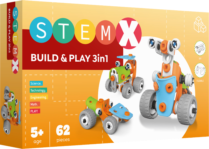 Купити Пластиковий конструктор STEAM з болками: BUILD AND PLAY 3в1 на 62 деталі (73261) - Фото 1 Пластиковий конструктор STEAM з болками: BUILD AND PLAY 3в1 на 62 деталі (73261) - Фото 1
