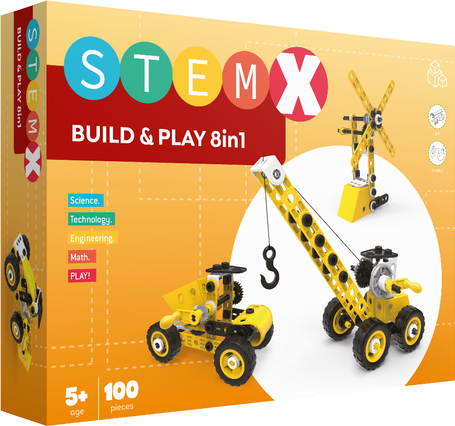 Пластиковий конструктор STEAM з болтами: BUILD AND PLAY 8в1 на 100 деталей (73322) - Фото 1
