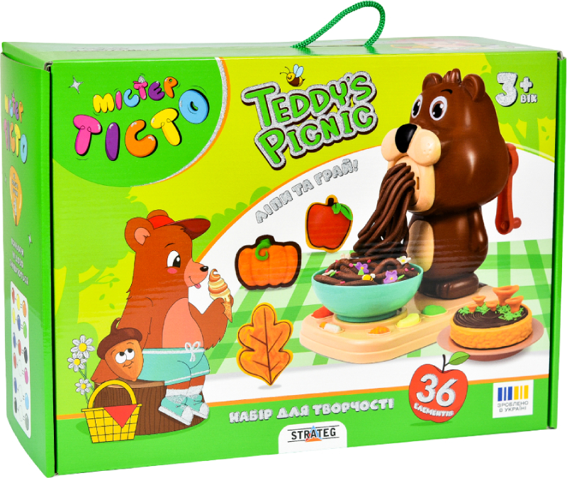 Лепка из теста Strateg Мистер тесто Teddy's Picnic на украинском языке (41033) - Фото 1