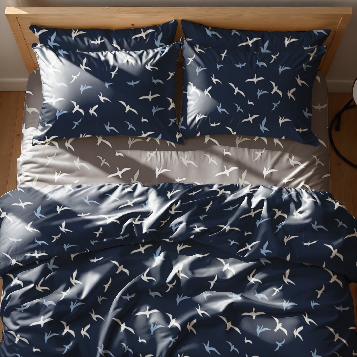 Комплект постільної білизни Zastelli Birds on Blue /Brown бязь 200х220 (19717) - Фото 1