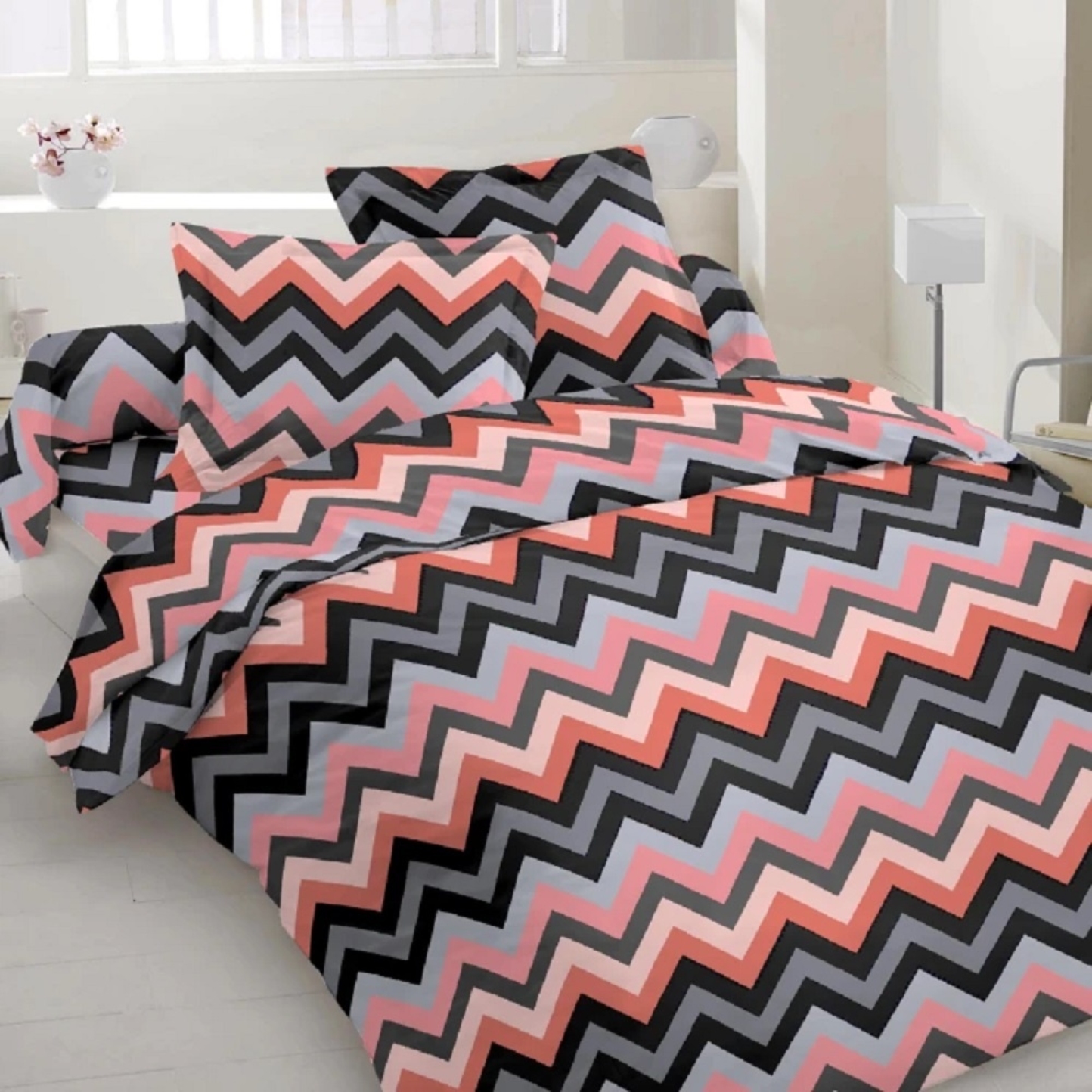 Комплект постільної білизни Zastelli Zigzag рожево-сірий бязь 200х220 (21398) - Фото 1