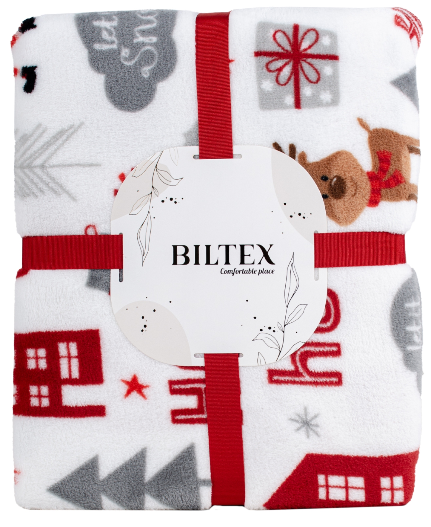 Плед полуторный Biltex новогодний белый Christmas Town 150х200 (4820298410468) - Фото 1