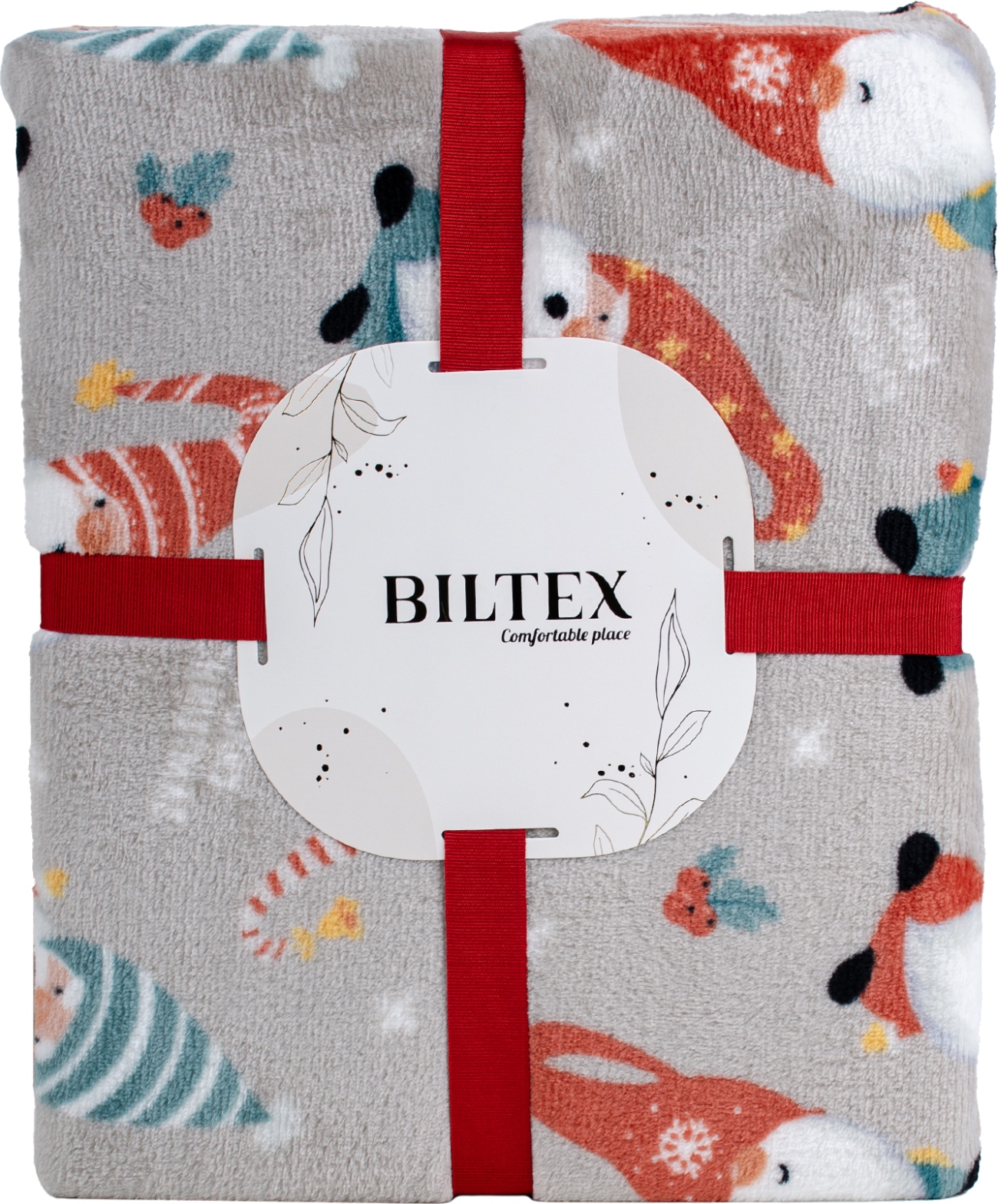 Плед полуторный Biltex новогодний серый Funny Gnomes 150х200 (4820298410475) - Фото 1