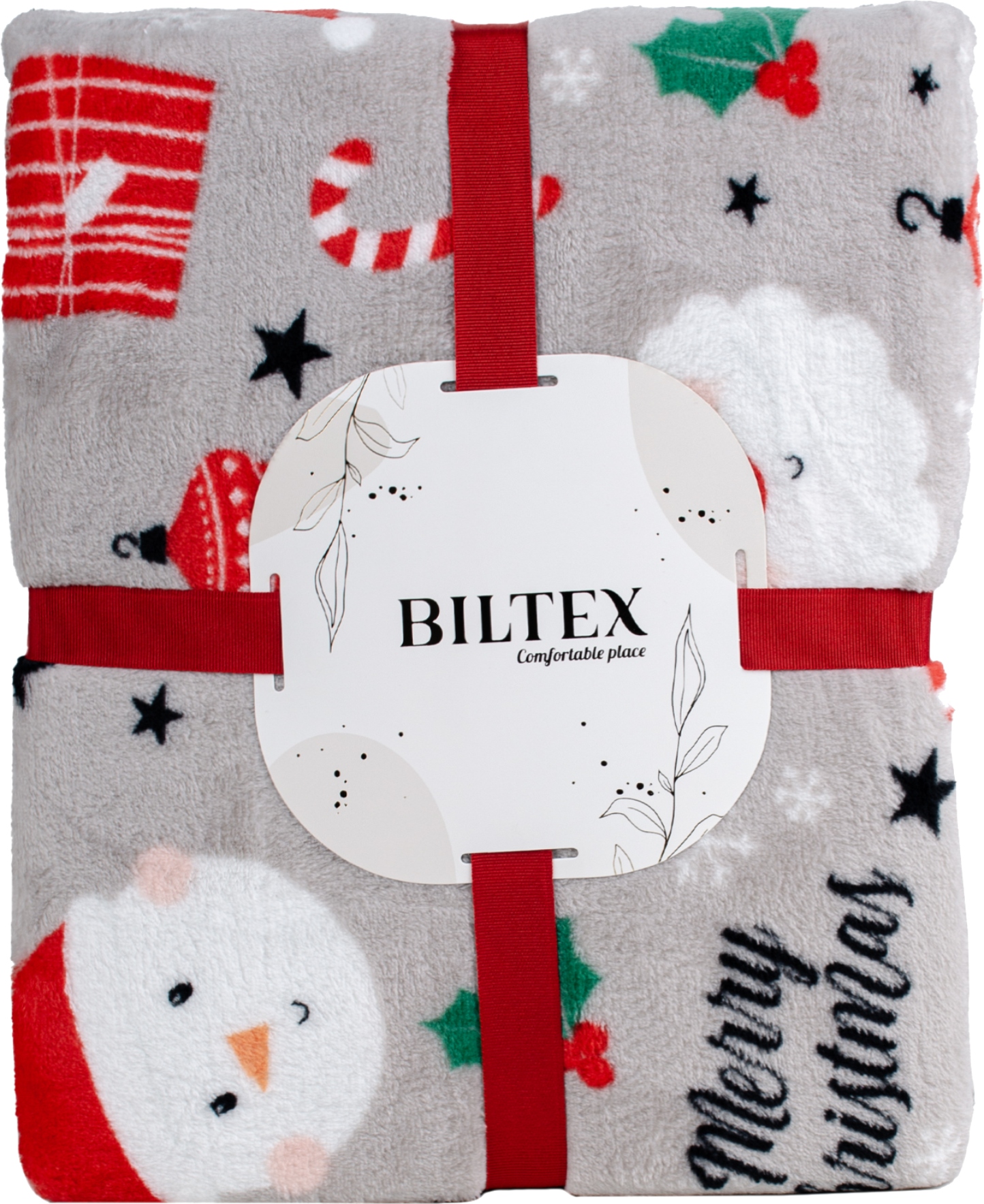Плед полуторный Biltex новогодний серый Merry Christmas 150х200 (4820298410529) - Фото 1