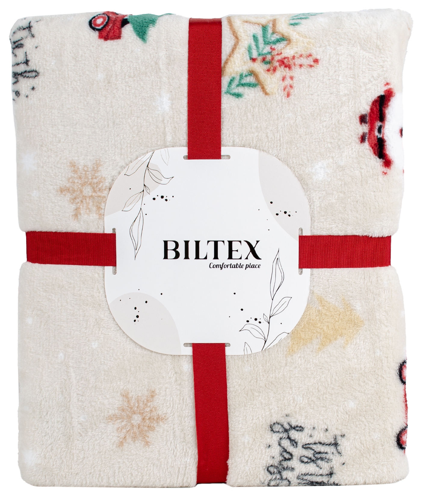 Плед полуторный Biltex новогодний бежевый Winter Whimsy 150х200 (4820298410512) - Фото 1