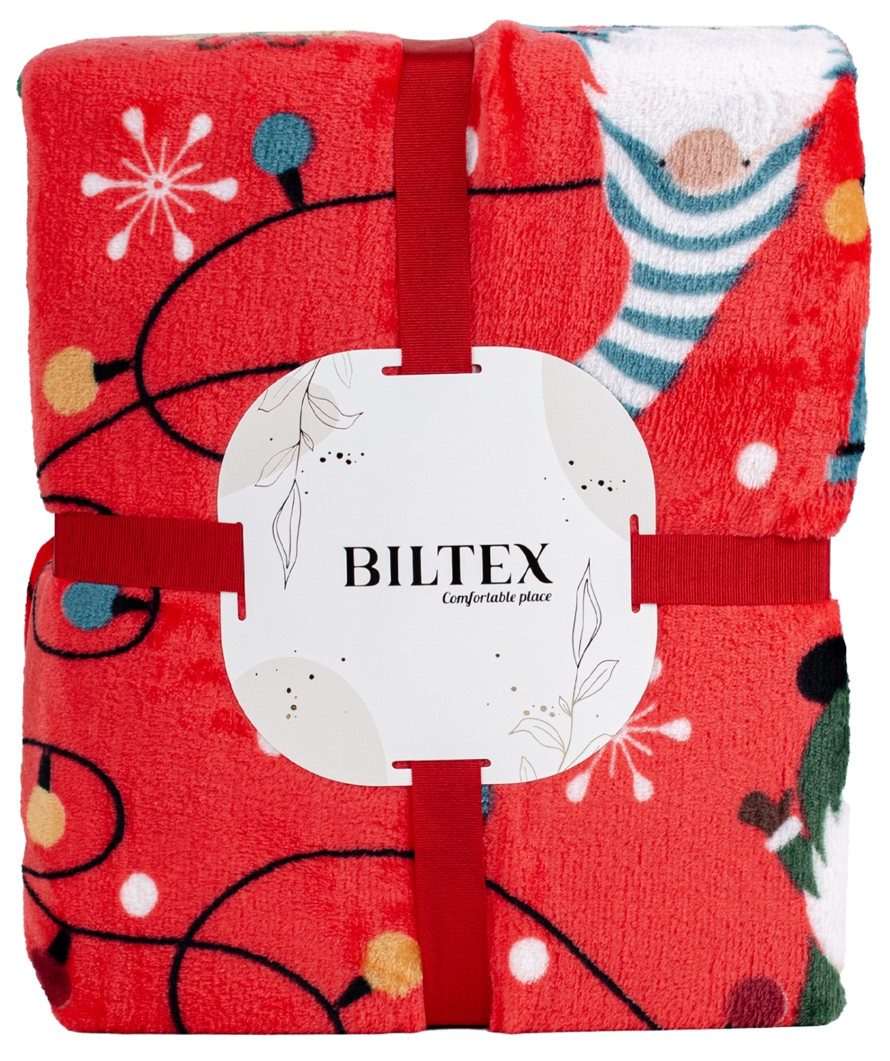 Плед полуторный Biltex новогодний красный Party Gnomes 150х200 (4820298410505) - Фото 1