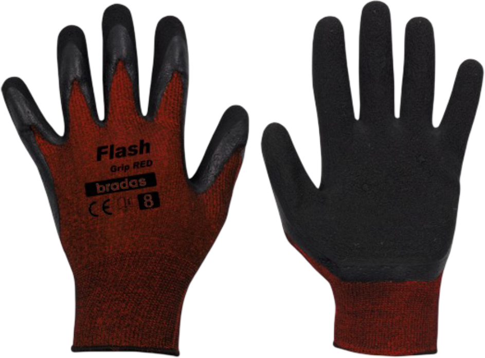 Рукавички садові BRADAS Flash Grip Red з латексним покриттям, розмір 9, 12 пар Червоні (RWFGRD9) - Фото 1