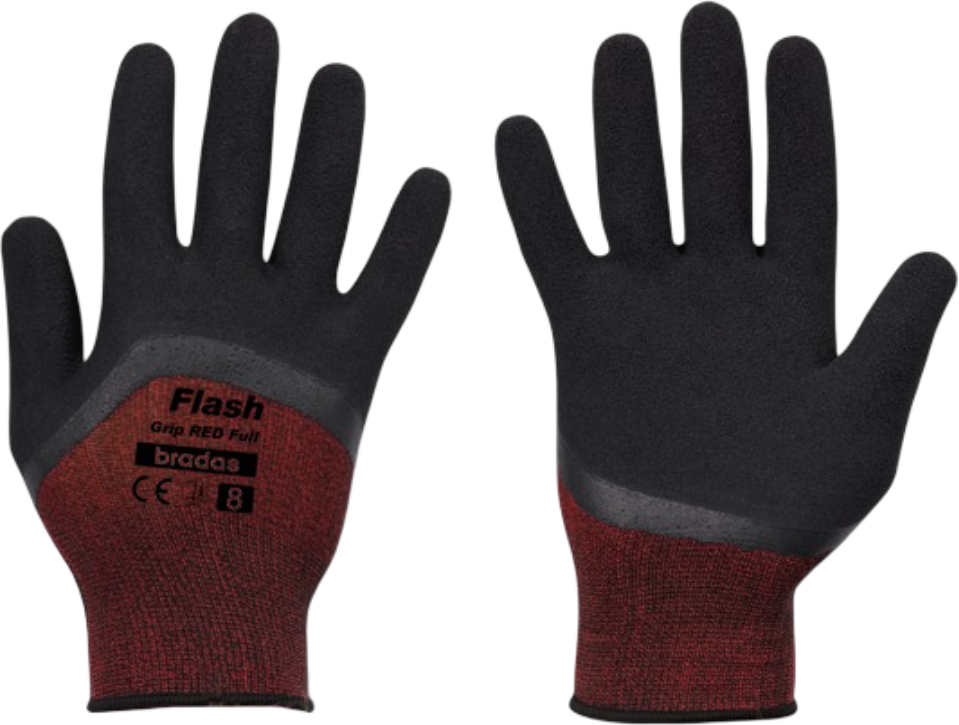 Рукавички садові BRADAS Flash Grip Red Full з латексним покриттям, розмір 10, 12 пар Червоні (RWFGRDF10) - Фото 1