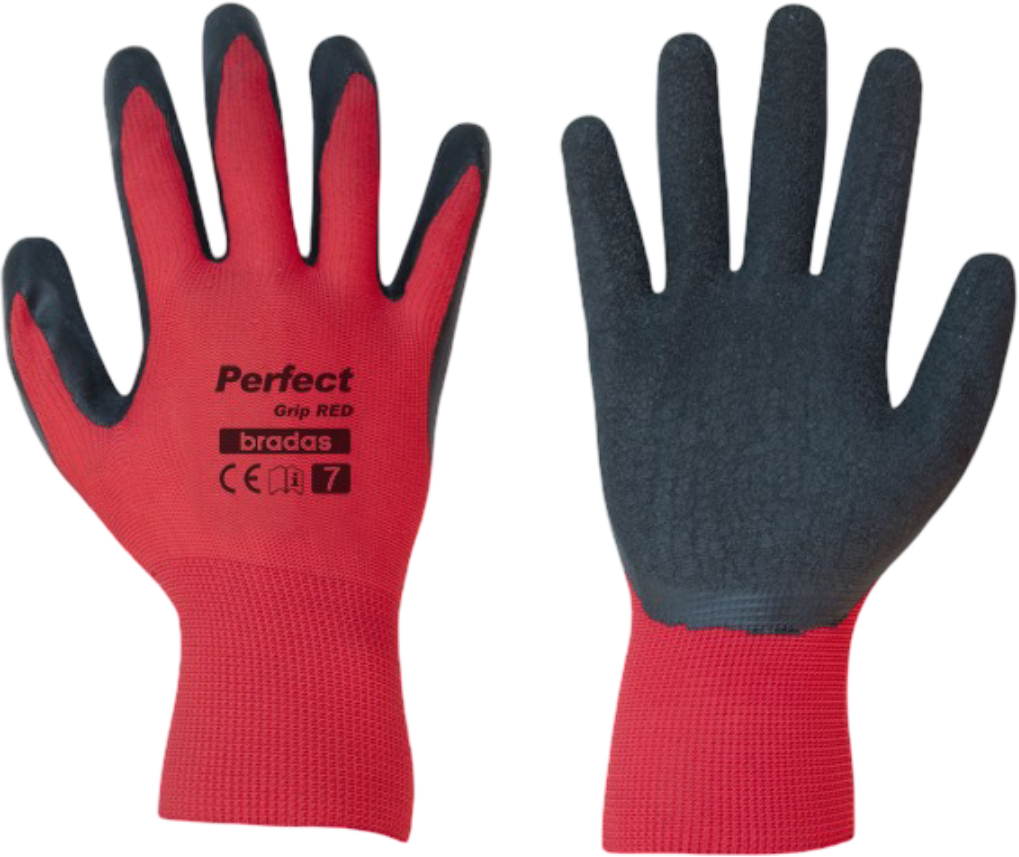 Перчатки садовые BRADAS Perfect Grip Red с латексным покрытием, размер 7, 12 пар Красные с черным (RWPGRD7) - Фото 1