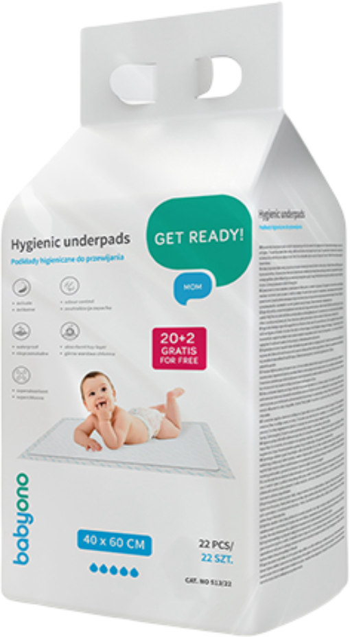 Одноразова пелюшка BabyOno 40х60 см 20 шт. + 2 шт. (513/22) - Фото 1