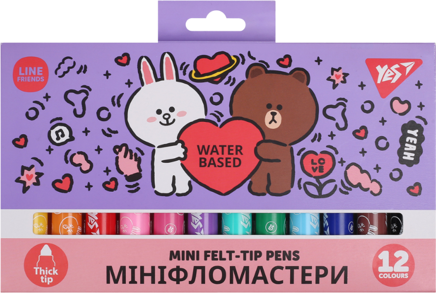 Купити Фломастери YES 12 кол. Line Friends Mini (650594) - Фото 1 Фломастери YES 12 кол. Line Friends Mini (650594) - Фото 1