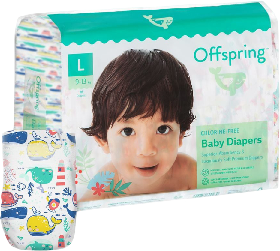 Купить Одноразовые подгузники Offspring размер L 9-13 кг, 36 шт. Киты (DP-OI-FAT-L36P-WTW) - Фото 1 Одноразовые подгузники Offspring размер L 9-13 кг, 36 шт. Киты (DP-OI-FAT-L36P-WTW) - Фото 1