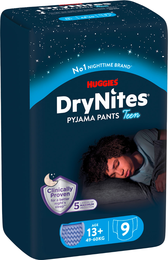 Купить Одноразовые подгузники-трусики Huggies DryNites для мальчиков 13+ лет, 9 шт. (5029053583662) - Фото 1 Одноразовые подгузники-трусики Huggies DryNites для мальчиков 13+ лет, 9 шт. (5029053583662) - Фото 1
