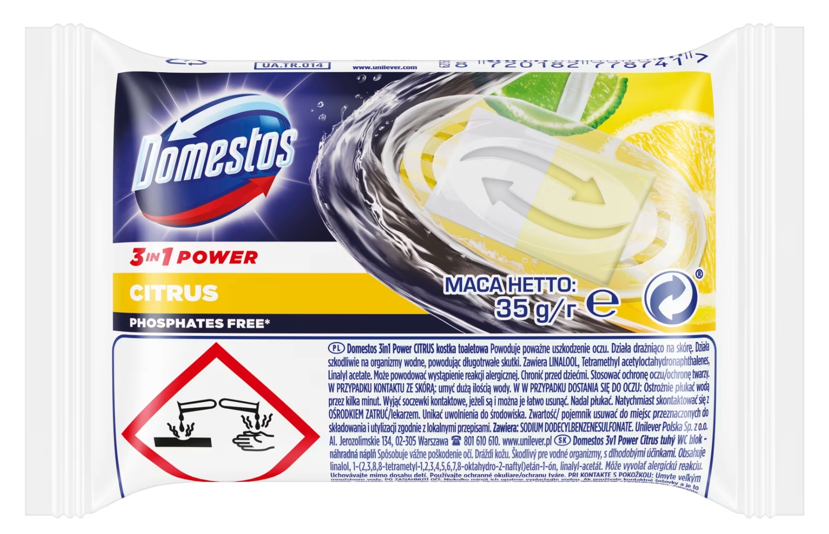 Купить Туалетный блок Domestos сменный, Лимон, 35 г - Фото 1 Туалетный блок Domestos сменный, Лимон, 35 г - Фото 1