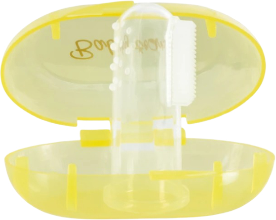 Купити Зубна щітка мануальна дитяча Baby Team силіконова з контейнером (7200_жовтий) - Фото 1 Зубна щітка мануальна дитяча Baby Team силіконова з контейнером (7200_жовтий) - Фото 1