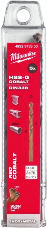 Сверло Milwaukee HSS-Co DIN338 8 мм 5 шт. (4932373350) - Фото 1